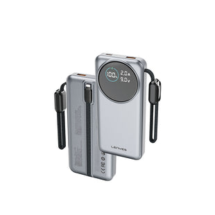 Lenyes PX1004D Dijital LED Ekranlı Dahili Lightning Kablolu Powerbank 22.5W 10000mAh
