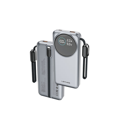 Lenyes PX1004D Dijital LED Ekranlı Dahili Lightning Kablolu Powerbank 22.5W 10000mAh