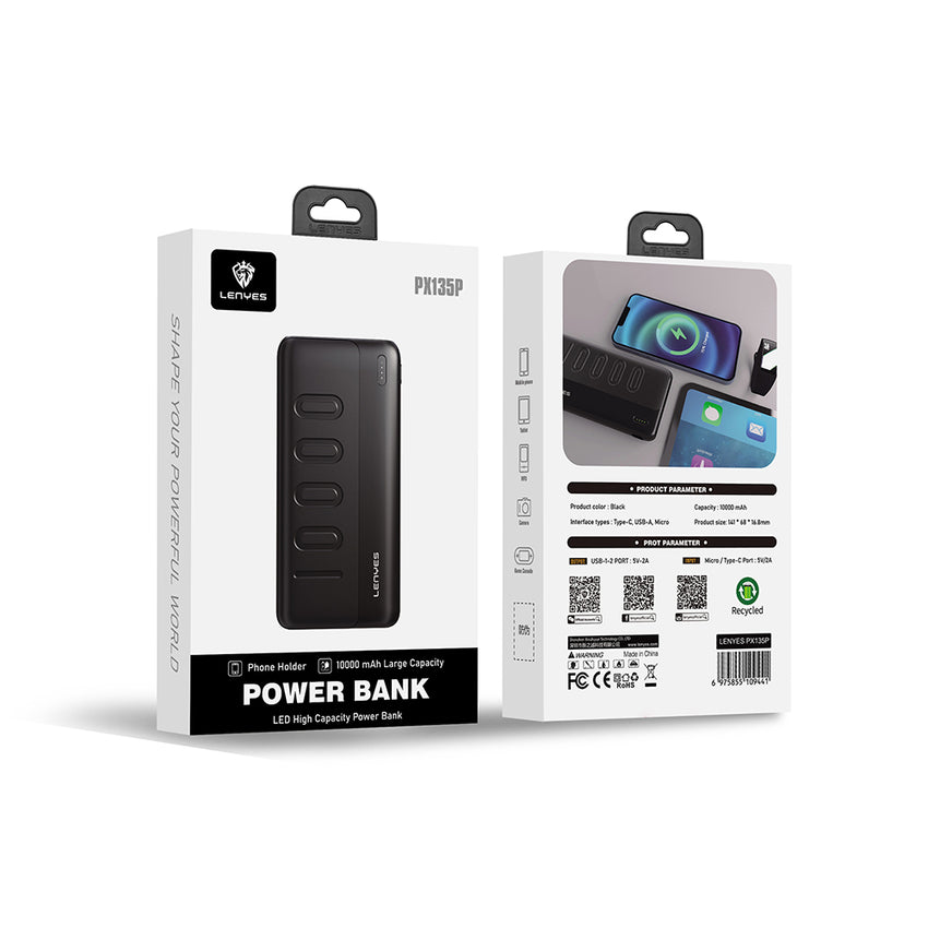 Lenyes PX135P | LED Göstergeli 10000mAh Powerbank | 10W Çift Çıkışlı