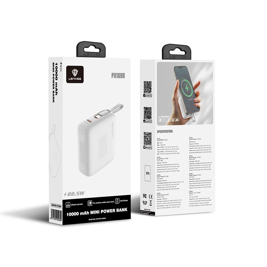Lenyes PX169D Dahili Type-C Kablolu Mini Taşınabilir Powerbank 22.5W 10000mAh