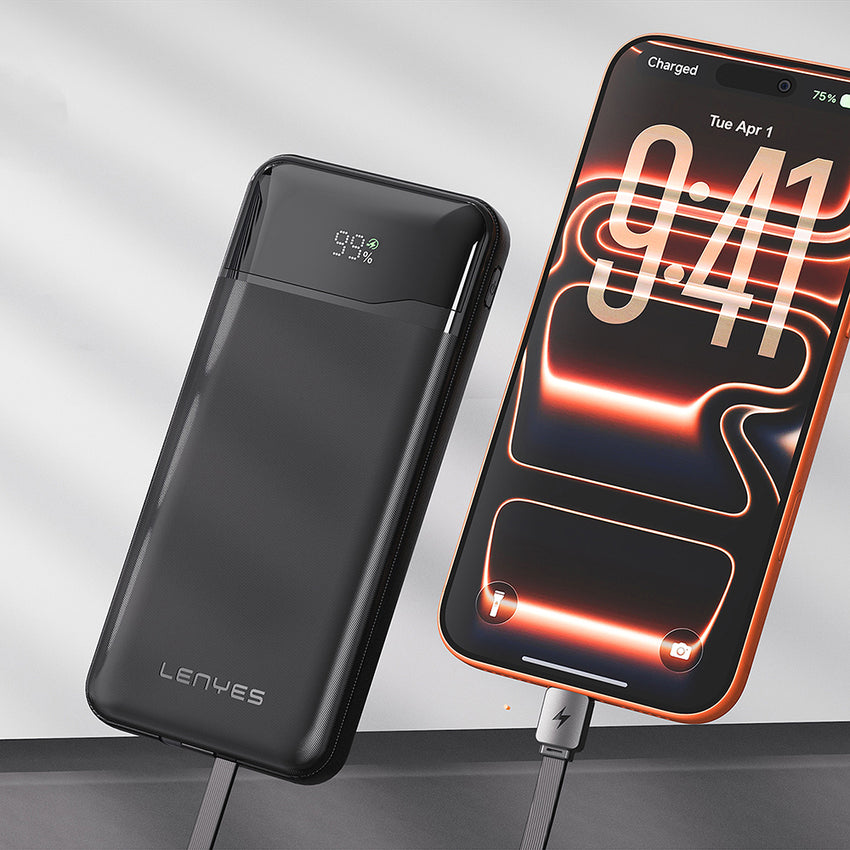 Lenyes PX180D Dijital LED Ekranlı Type-C ve Lightning Kablolu Powerbank 22.5W 10000mAh