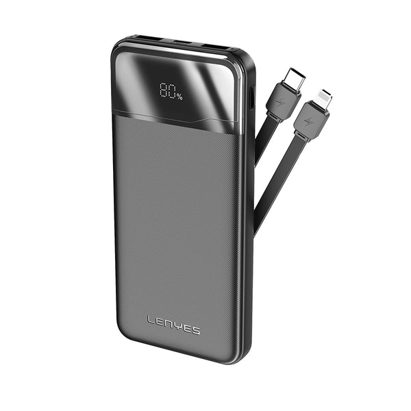 Lenyes PX180D Dijital LED Ekranlı Type-C ve Lightning Kablolu Powerbank 22.5W 10000mAh