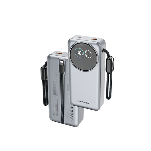 Lenyes PX2004D Dijital LED Ekranlı Dahili Lightning Kablolu Powerbank 22.5W 20000mAh