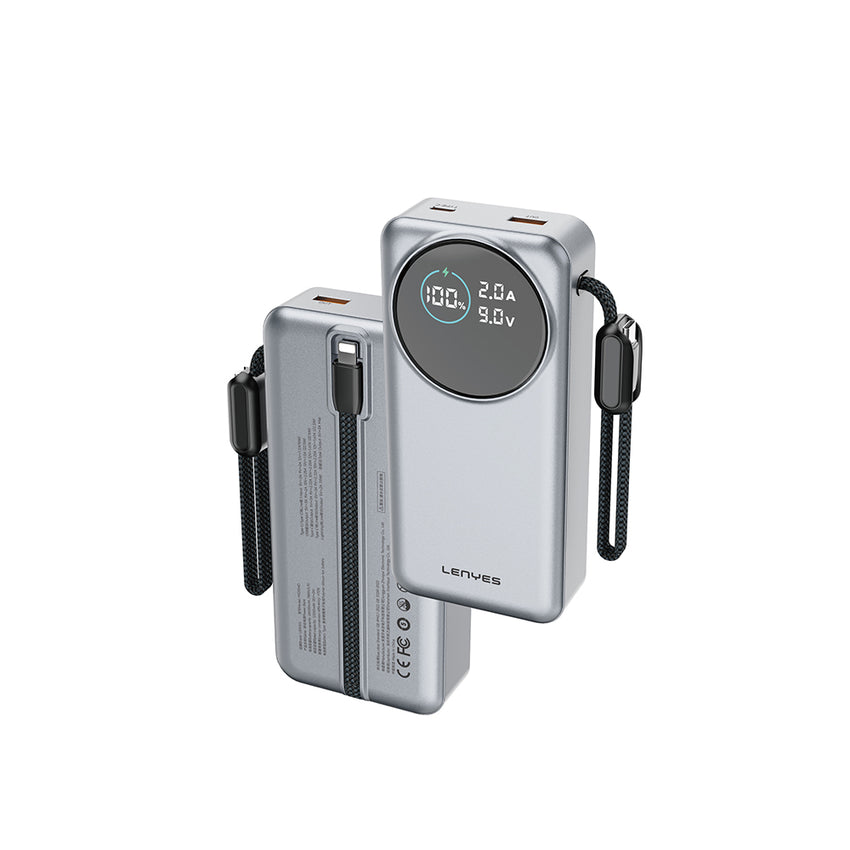 Lenyes PX2004D Dijital LED Ekranlı Dahili Lightning Kablolu Powerbank 22.5W 20000mAh