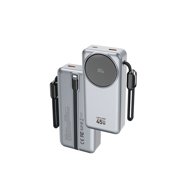 Lenyes PX279D Dijital LED Ekranlı Type-C ve Lightning Kablolu Powerbank 45W 20000mAh