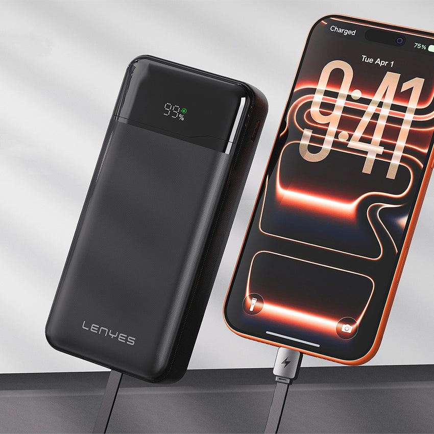 Lenyes PX280D Dijital LED Ekranlı Type-C ve Lightning Kablolu Powerbank 22.5W 20000mAh