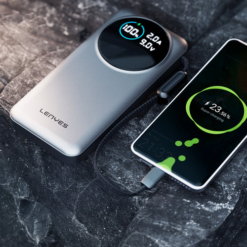 Lenyes PX3004D Dijital LED Ekranlı Dahili Lightning Kablolu Powerbank 22.5W 30000mAh