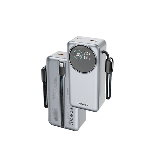 Lenyes PX3004D Dijital LED Ekranlı Dahili Lightning Kablolu Powerbank 22.5W 30000mAh