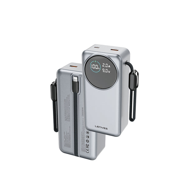Lenyes PX3004D Dijital LED Ekranlı Dahili Lightning Kablolu Powerbank 22.5W 30000mAh