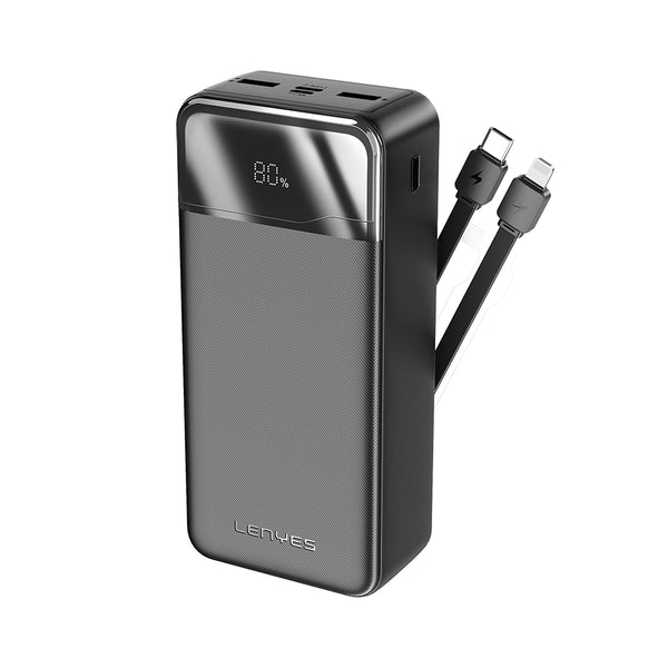 Lenyes PX380D Dijital LED Ekranlı Type-C ve Lightning Kablolu Powerbank 22.5W 30000mAh