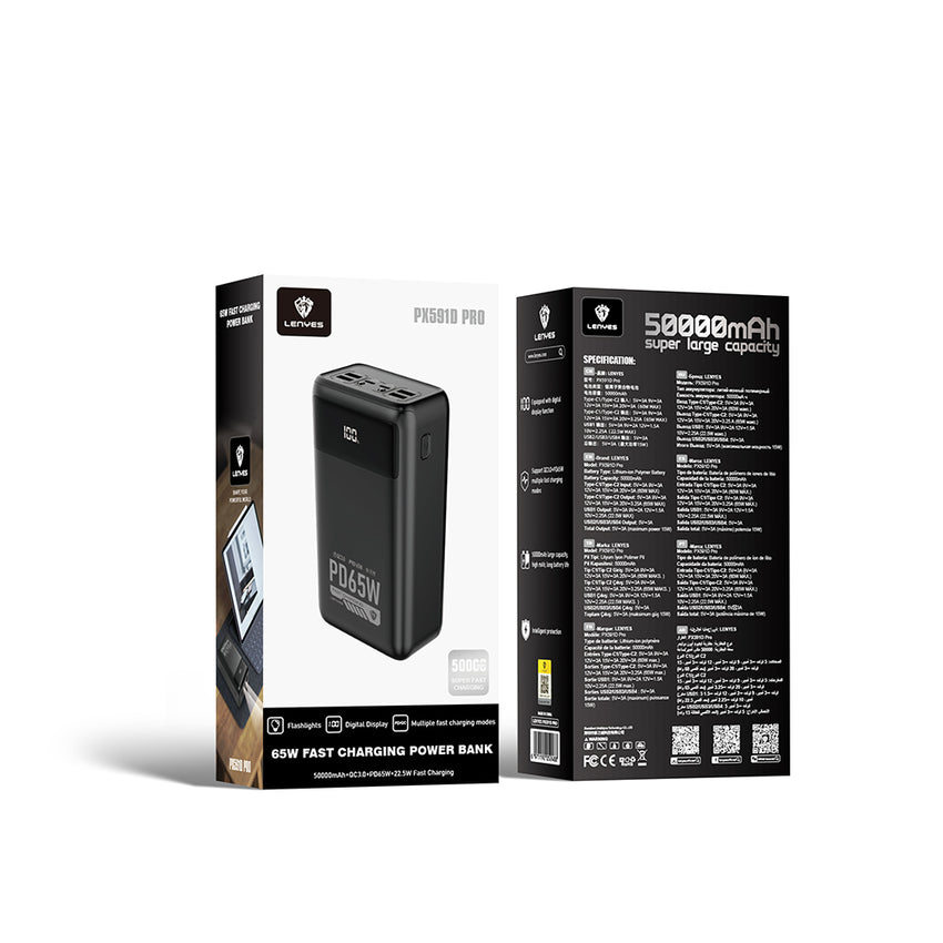 Lenyes PX591D Pro 65W Hızlı Şarj Özellikli Dijital LED Taşınabilir Powerbank 50000mAh