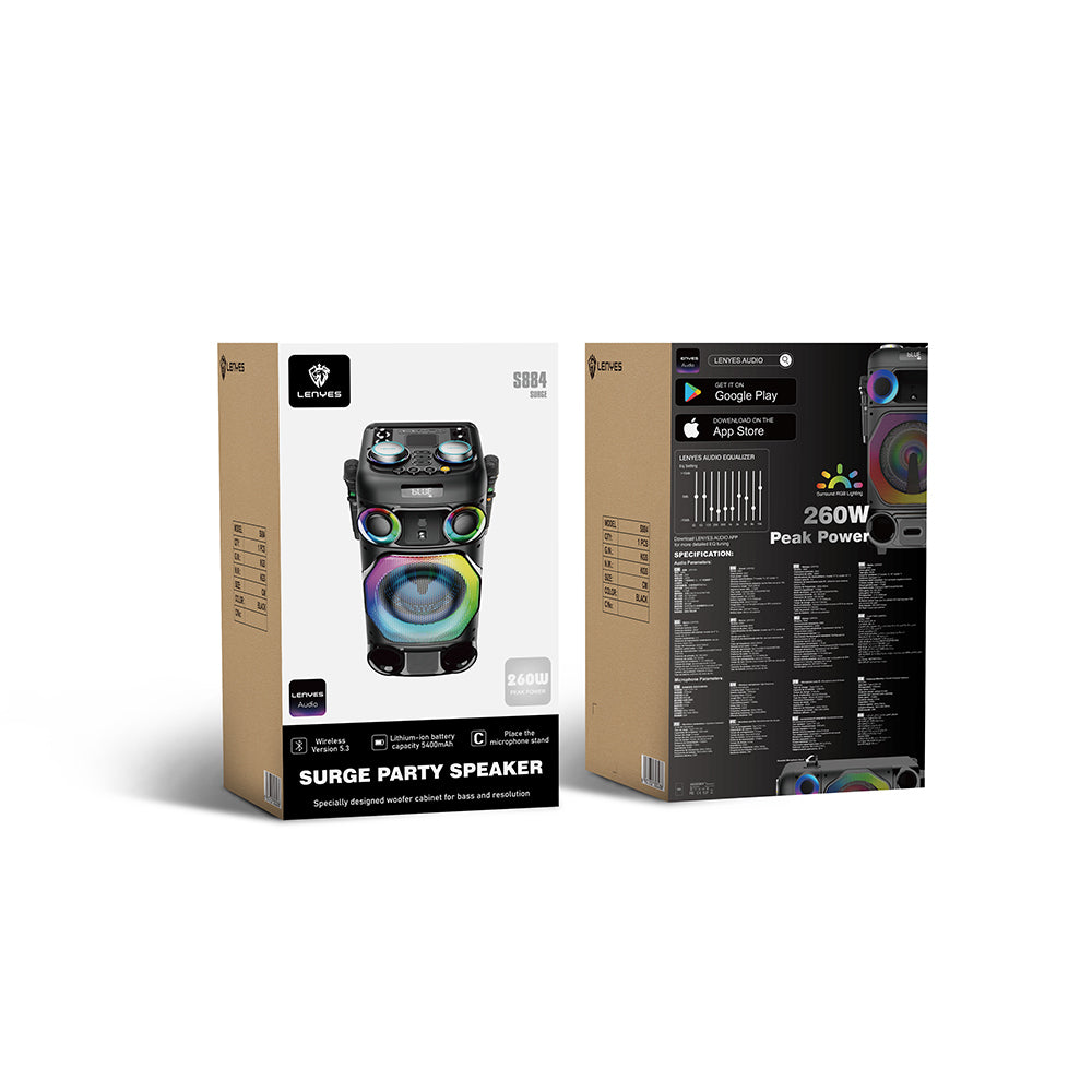 Lenyes S884 RGB Işıklı Çift Mikrofonlu TWS Bluetooth Speaker