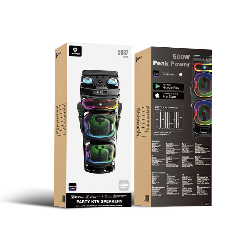 Lenyes S887 RGB Işıklı Çift Mikrofonlu Kablosuz TWS Bluetooth Speaker Hoparlör v5.3