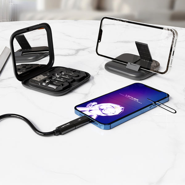 Lenyes LB602 | 6in1 Type-C to Type-C 60W Kablolu Adaptör Seti | Standlı & Aynalı Saklama Kutusu