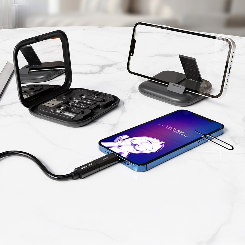 Lenyes LB602 | 6in1 Type-C to Type-C 60W Kablolu Adaptör Seti | Standlı & Aynalı Saklama Kutusu