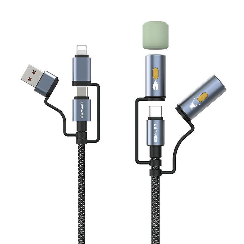 Lenyes LC112 Çoklu Şarj Kablolu Fener ve Çakmaklık Özellikli 6in1 Kablo 240W 1M