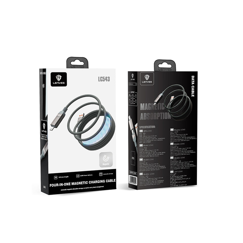 Lenyes LC543 | 4in1 240W Hızlı Şarj USB-A & Type-C Kablo | Dijital Göstergeli
