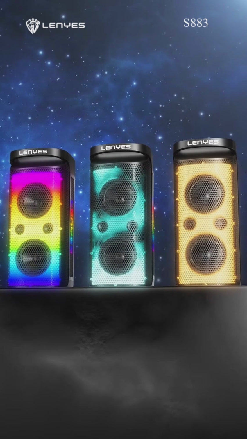 Lenyes S883 Su Geçirmez Tekerlekli Mikrofonlu Çoklu Giriş RGB Işıklı TWS Karaoke FM Bluetooth Hoparlör v5.3 360W